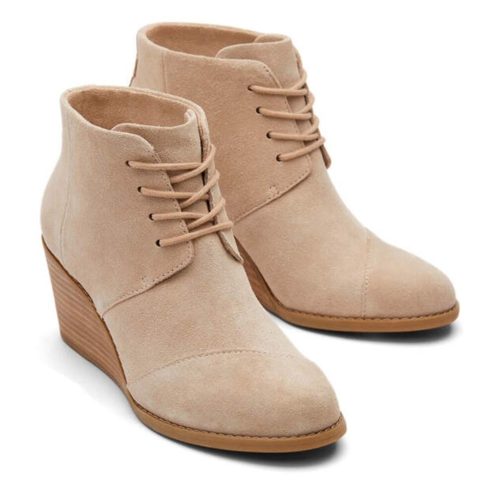 TOMS Women's Sand Suede Hyde Lace Up Wedge Booties Size 8 NEW